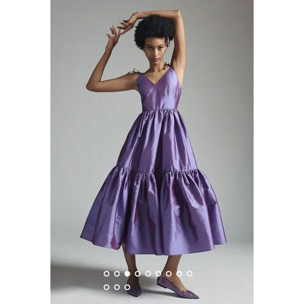 New Anthropologie Bloni Tiered Shine Dress Size Xxs - Picture 4 of 10